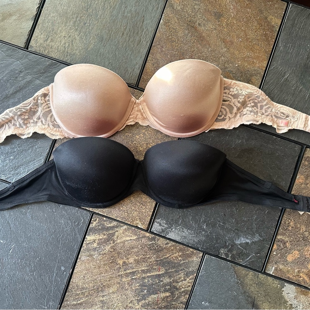 Pink VS Lace Strapless Bras - Black and Nude